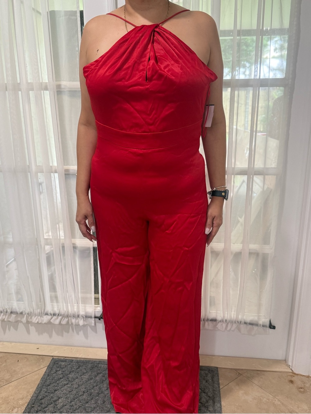 Mango Red Halter Wide-Leg Jumpsuit